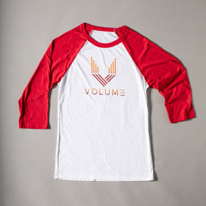 Unisex Long Sleeve Ranglan - White with Red Sleeves